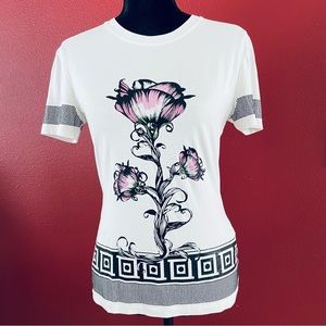 VERSACE COLLECTION Embellished Rhinestone Floral Print T-shirt